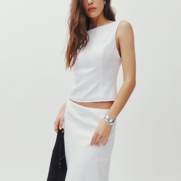 NWT Reformation Marleigh Seamed Top in White Linen - Picture 4 of 8